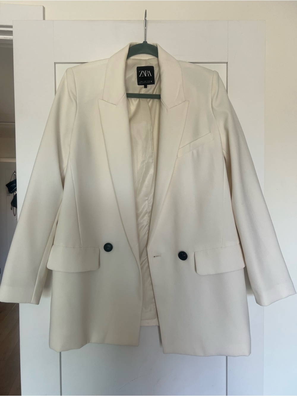 Zara Off-White Double-Breasted Tailored Blazer